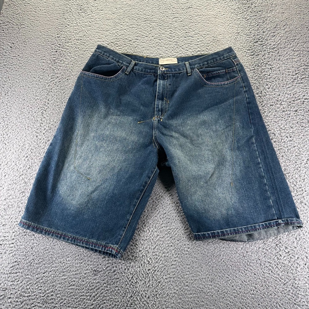 Brooklyn Xpress Shorts Mens 42 Blue Cotton Denim Bermuda Baggy Faded Workwear